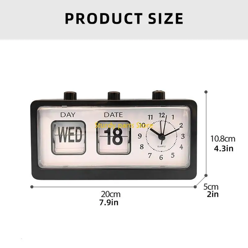 97QC Retro Manual Analog Flipped Calendar Mechanical Alarm Clock for Unique Home Improvement Desktop Clock Battery Operated