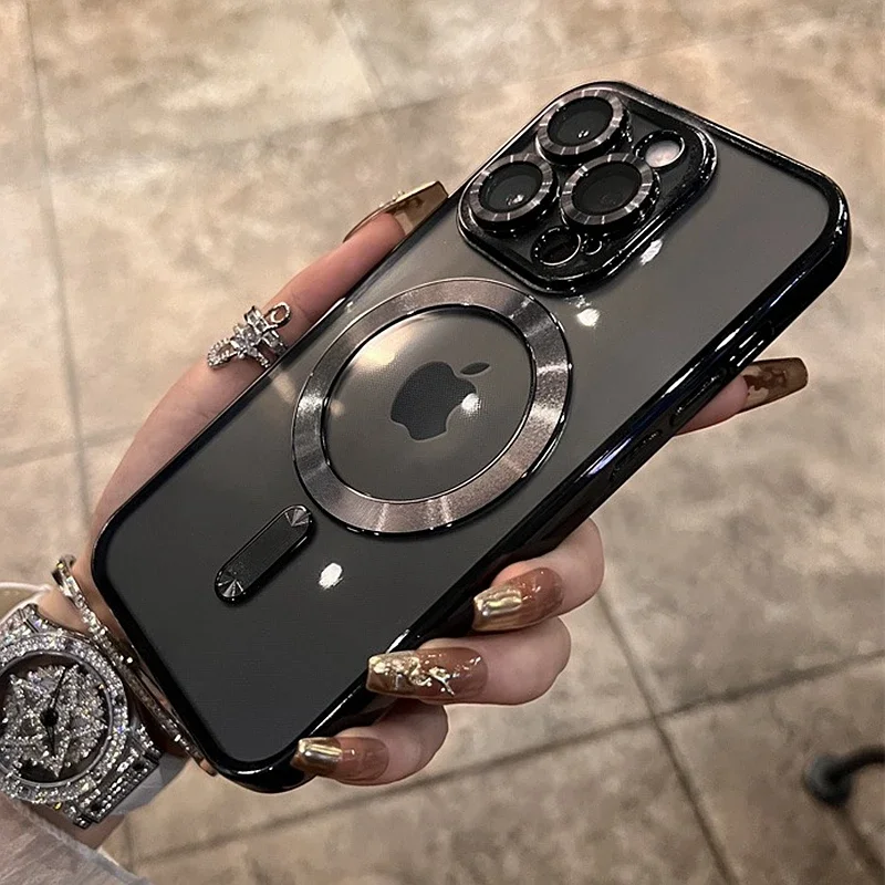 Luxury Transparent Magsafe Wireless Charging Case For iPhone 15 14 13 12 11 16 17 Pro Max Plus Air Magnetic Silicone Cover