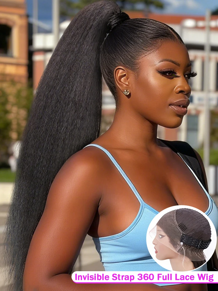 30 42Inch Invisible Strap 360 Full Lace Wig Human Hair Pre Plucked Hd Kinky Straight Human Hair Wig Drawstring Wig Brazilian