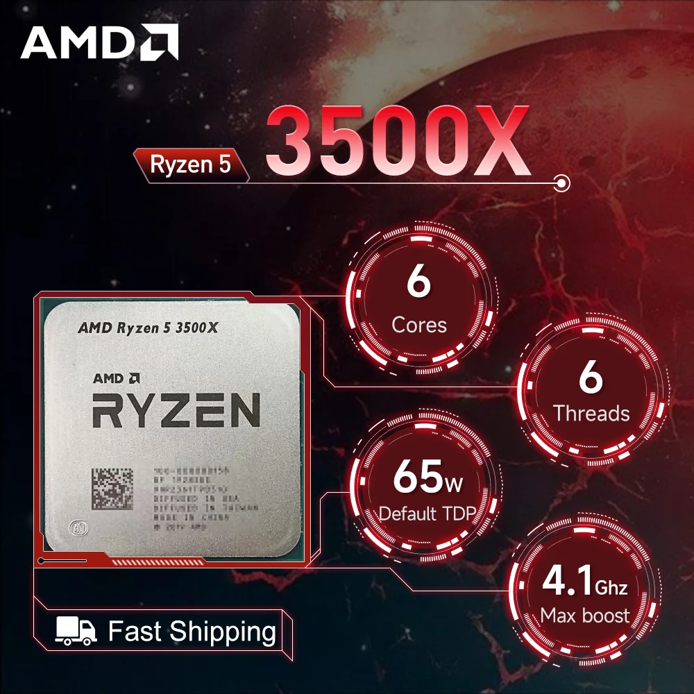 AMD Ryzen 5 3500X 3.6GHz 6-Core 6-Thread R5 3500X Socket AM4 7NM L3=32M Processor 65W DDR4 No Fan