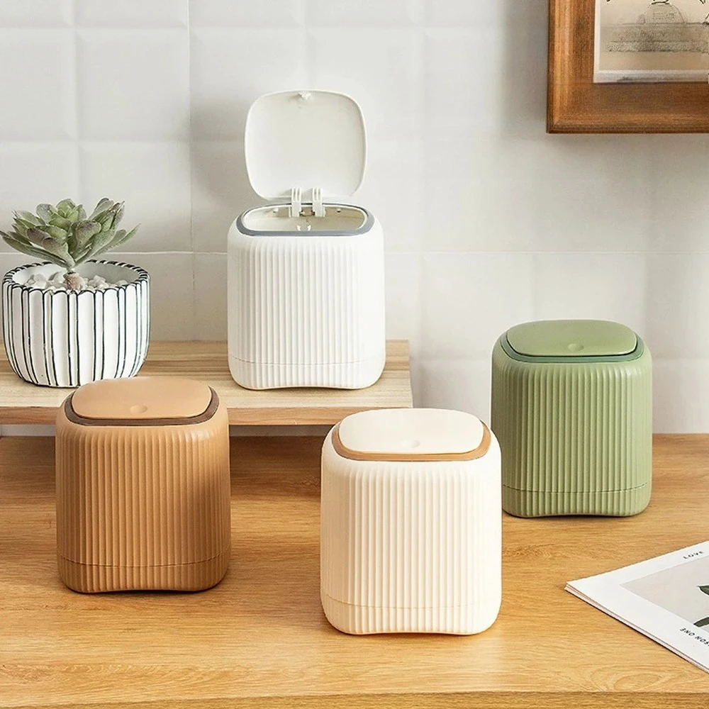 Mini Desktop Trash with Lid Outside Double Barrels Garbage Bedroom Office Desk Storage Box Made Durable Plastic Home Supplies
