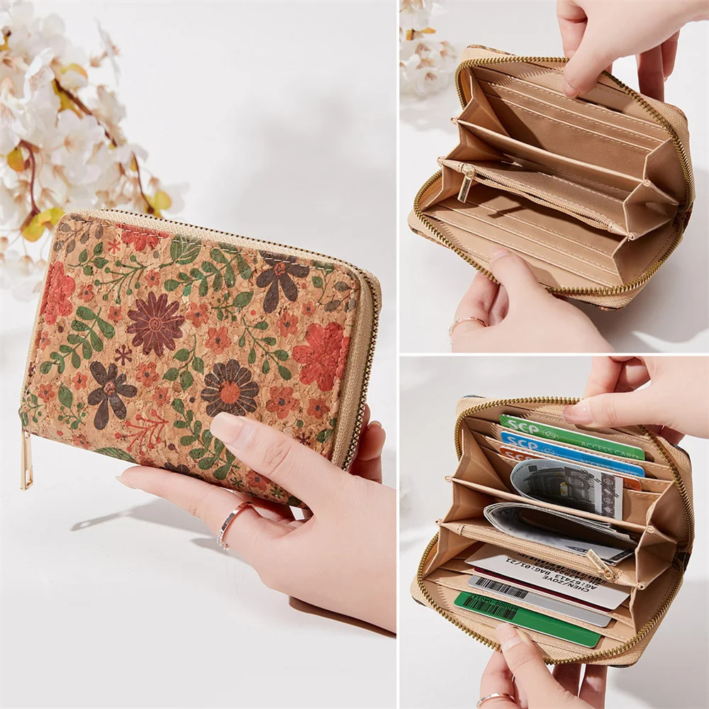 High-Capacity Card Holder Lightweight Short Wallet Printed Coin Purse Waterproof Pu Cork Wallet For Working Handbag Leisure