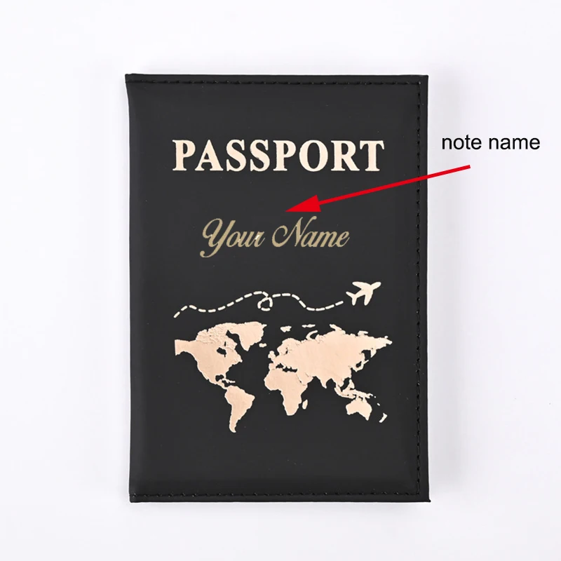 Map Passport Cover Custom Name Passport Holder Travel Wallet Covers for Passports Gold Letters Passeport Personnalisé