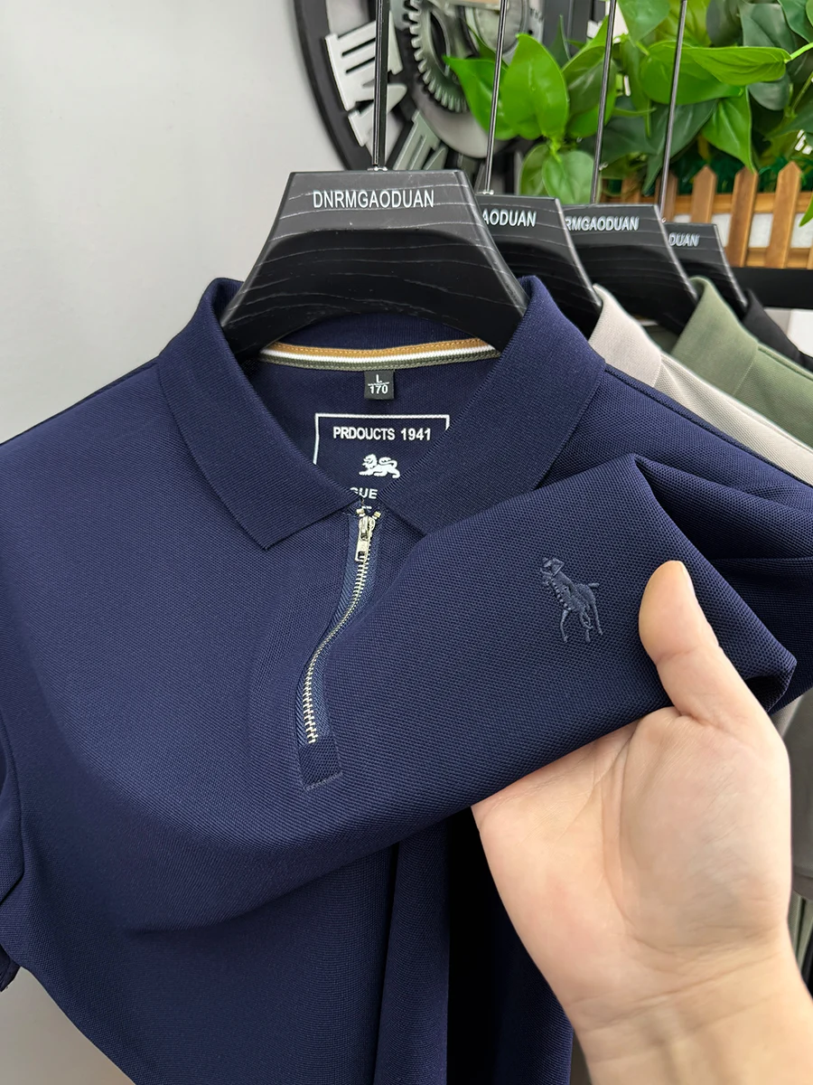 Brand Embroidered Half Zipper Short Sleeve Polo Shirt Men Flip Collar Casual Top Summer Trendy Designer New Casual Paul T-shirt