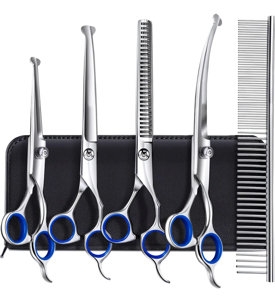 [6-in-1 Pet Scissors] 6-in-1 Stainless Steel Dog Grooming Scissors | Professional Heavy-Duty Pet Grooming Scissors for Dogs,Cats