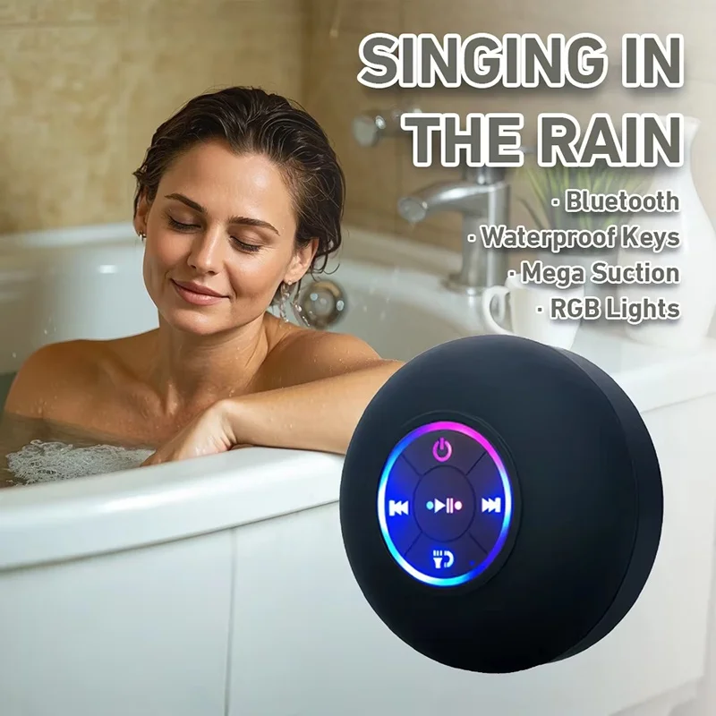 Portable Wireless Bluetooth 5.0 Speaker LED IPX4 Waterproof Loudspeaker Outdoor Bathroom Large Suction Cup Mini Stereo Sound Box