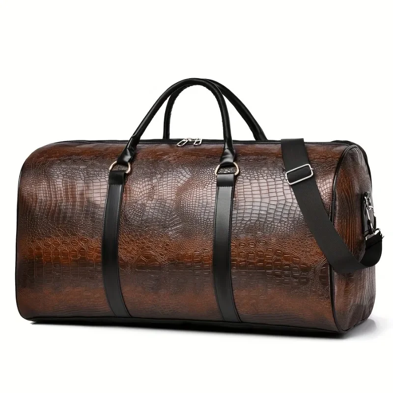 Large Capacity Retro Crocodile-Textured Travel Duffel Bag - Durable Unisex Vacation Luggage, Versatile Gift for Men & Women