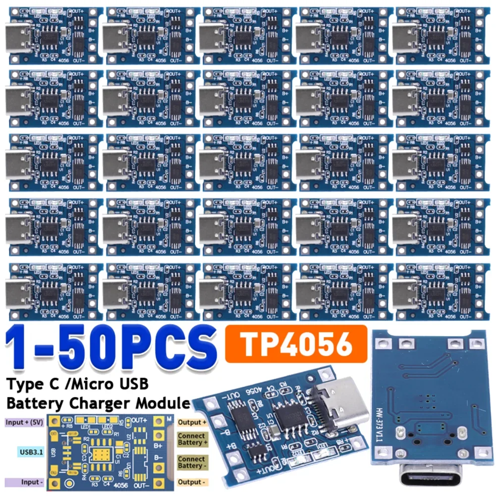 TP4056 Type C Micro USB Lithium Battery Charger Module 2.5V/3A Battery Charger Panel Board Charger Protector for Lithium Battery