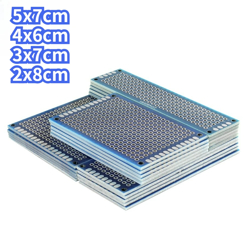 20pcs PCB Kit Board Prototype Breadboard Double Sided Circuit Boards Blue 2x8 3x7 4x6 5x7cm Universal PCB Experiment Boards DIY