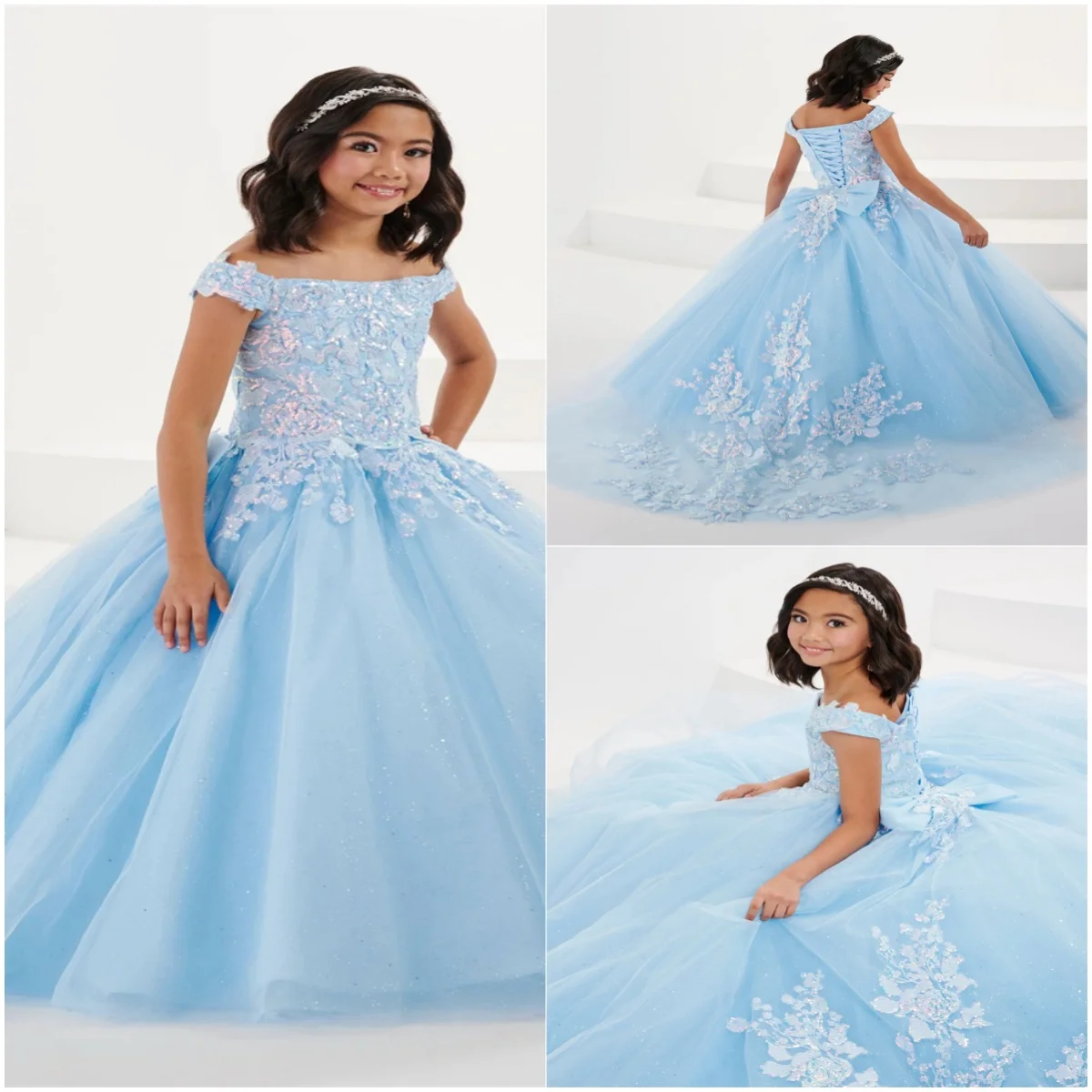 Lace Applique Flower Girl Dresses for Wedding Tulle Sequins Puffy Elegant Kids Birthday Dress First Holy Communion Ball Gown