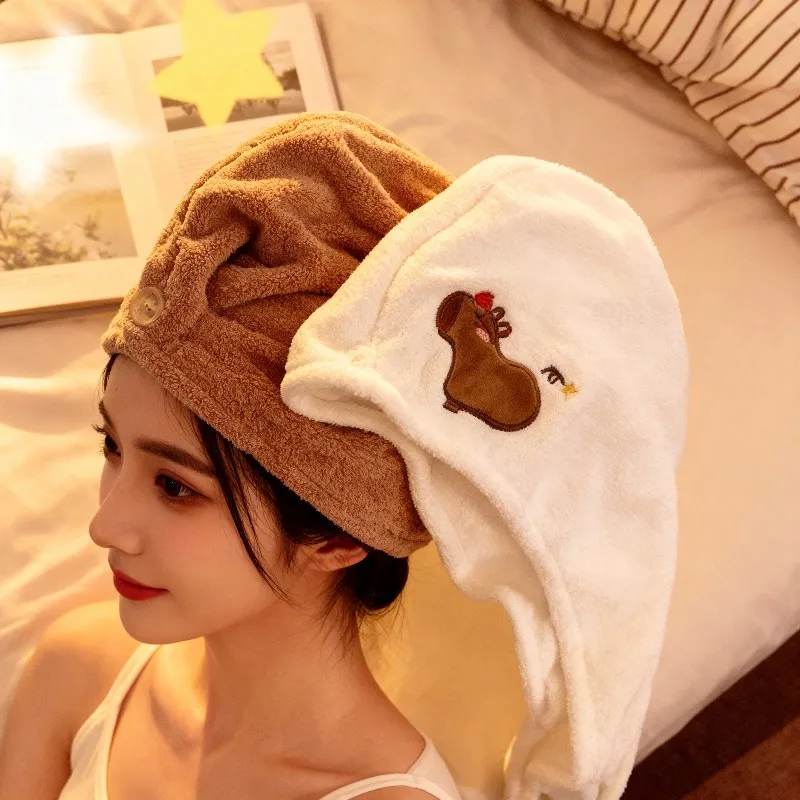 Adorable Capybara Coral Fleece Hair Towel Wrap Fast Drying Super Absorbent Head Turban for Home Spa Use Holiday Gift for Women