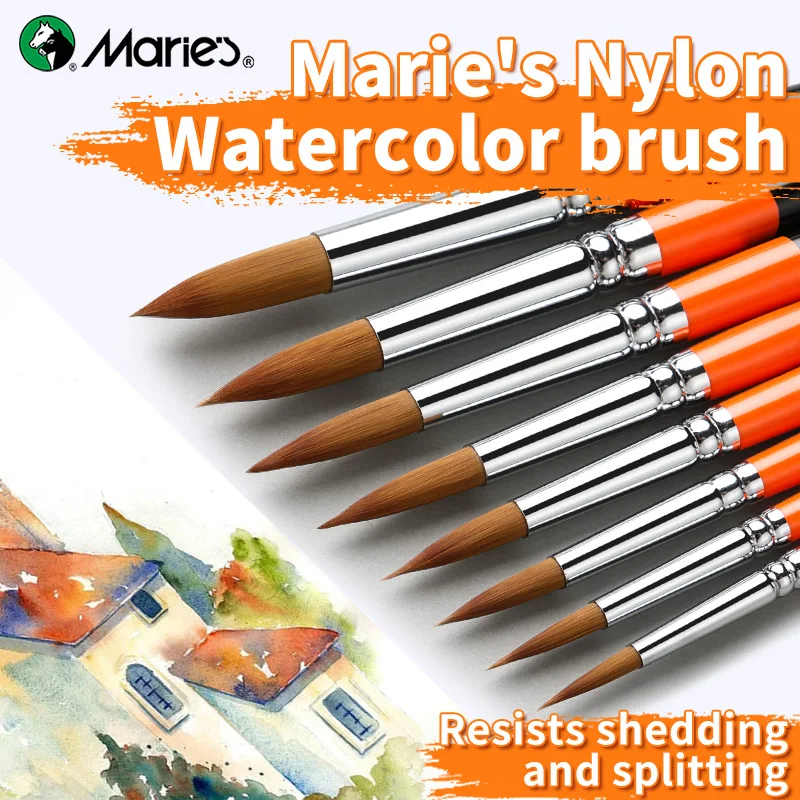 8pcs Marie's Point-round Tips Paint Brushes Set,Nylon Hair Paintbrushes for Oil,Watercolor,Tempera,Canvas for Adults,Hobbistis