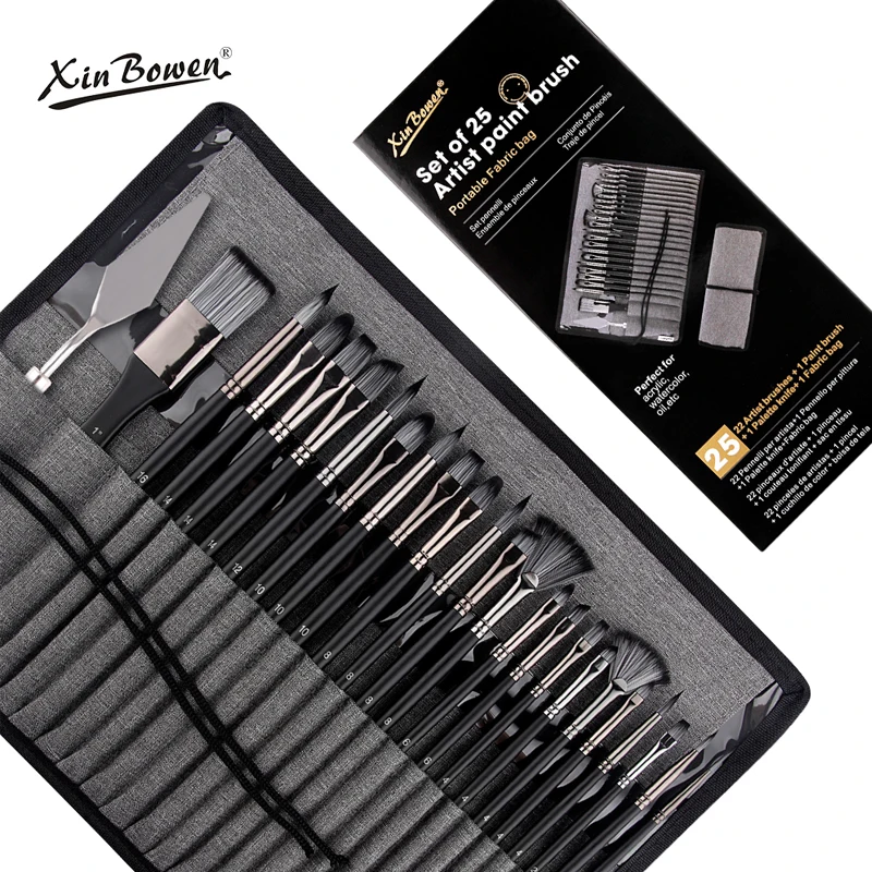 Brush set of 25 canvas bags, beginner art painting tools, acrylic/watercolor/oil painting specialized nylon brushes