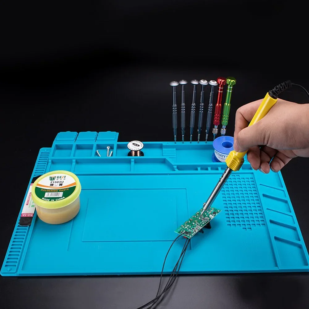 Soldering Station Mat Silicone Work Mat Heat Resistant 932°F Anti-Static Magnetic Mat for Electronic Phone Laptop Watch Repair