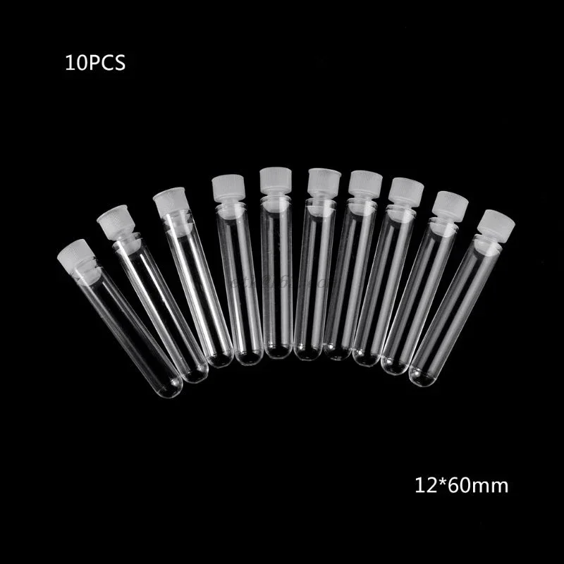 10Pcs Clear Plastic Test Tube With 12x60mm U-shaped Bottom Long Test Tube Lab Supplies
