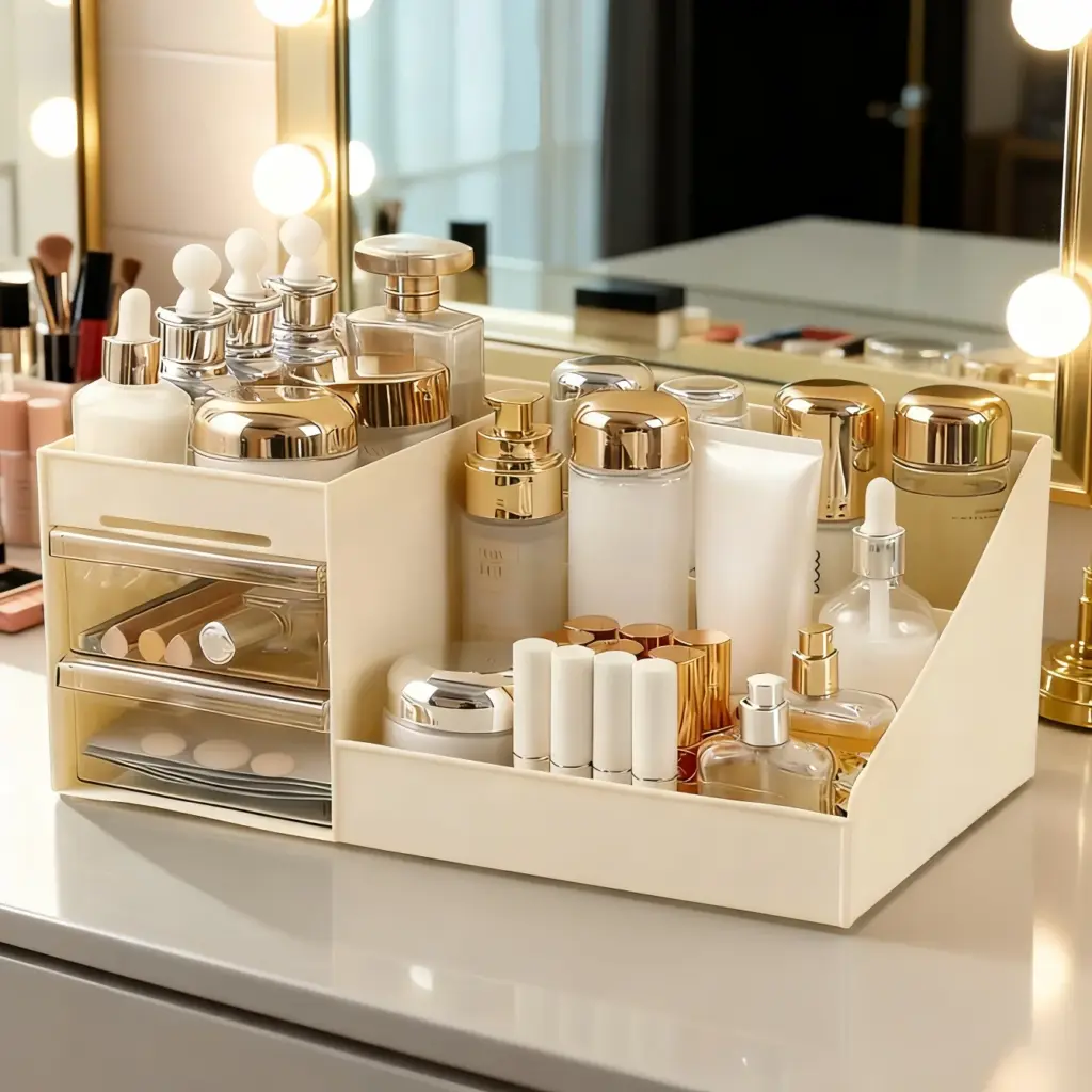 Makeup Organizer with Drawers, Cosmetic Storage for Dresser Vanity and Bathroom Countertop, Beauty Holder for Lipstick Brush