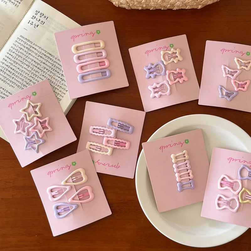 4pcs/set Cute Colorful Geometric Mini Hair Clips For Girls Sweet Hair Ornament Hairpins Barrettes Kids Lovely Hair Accessories