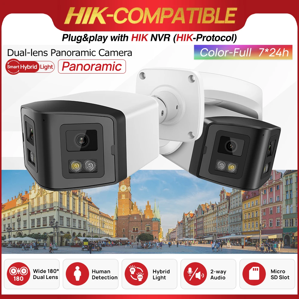 4MP 8MP Dual Light Panoramic Camera POE Built in Mic Speaker Human Detect Color Night Vision Surveillance Hikvision Compatible