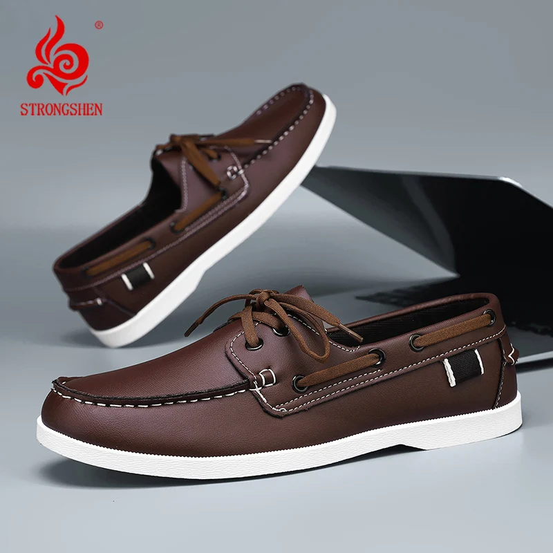 Men Loafers Design Boat Shoes PU Leather High Quality Comfortable Slip-On Soft Flat Versatile Trendy Driving Shoes Moccasins