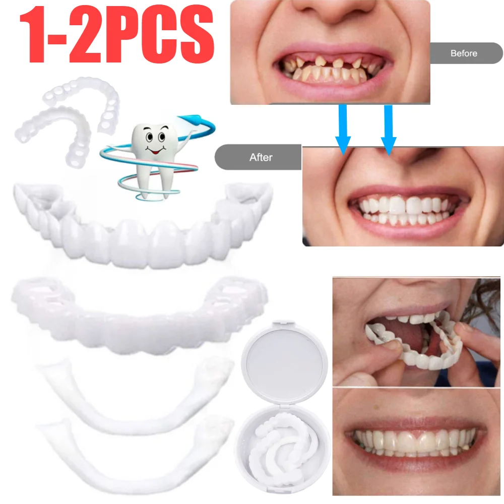 2 Pairs Regain Confident Smile Smile Whitening Teeth Snap Cap Denture Care Comfort Upper and Lower Jaw Denture for Men and Women