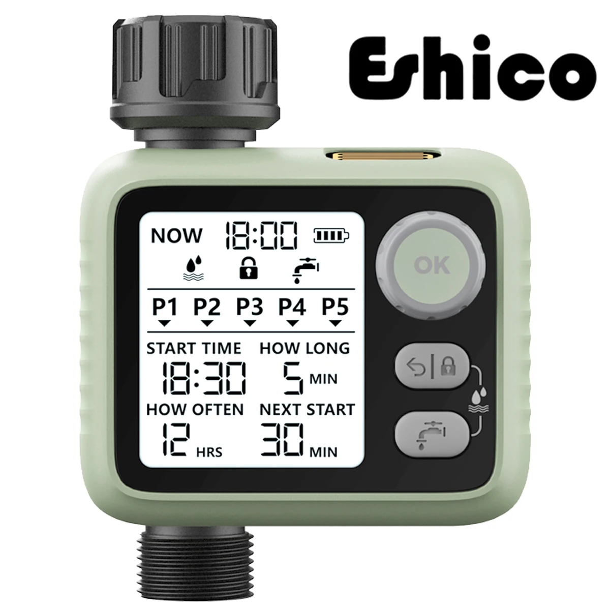 Eshico HCT-372 Water Timer Knob Easier to Operate LED Backlight Dark Night Guardian Rain Sensing More Intelligent Garden Tools