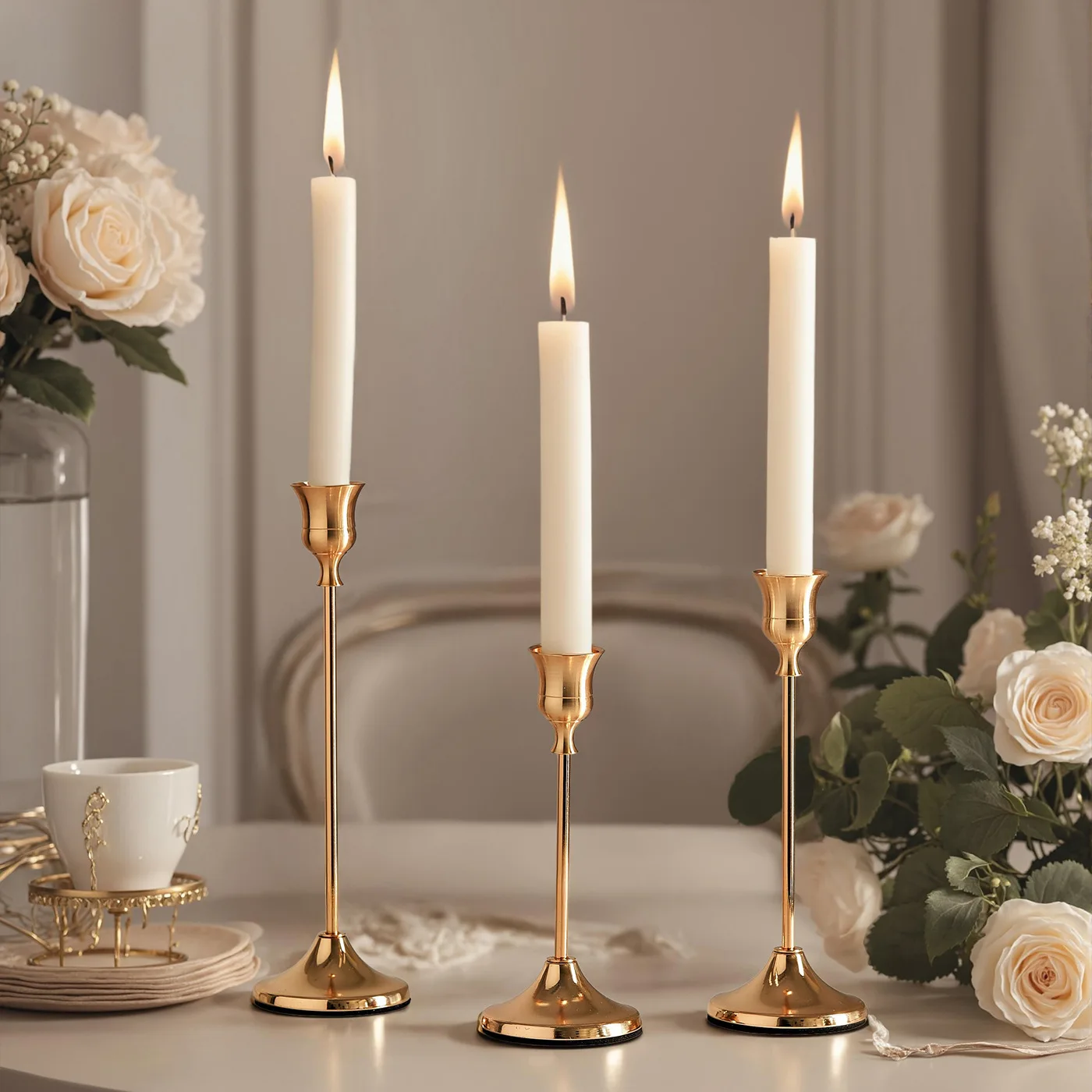 3PCS Nordic Gold Candlestick Holders, Vintage Decoration, Suitable for Weddings, Parties, Festivals and Anniversaries