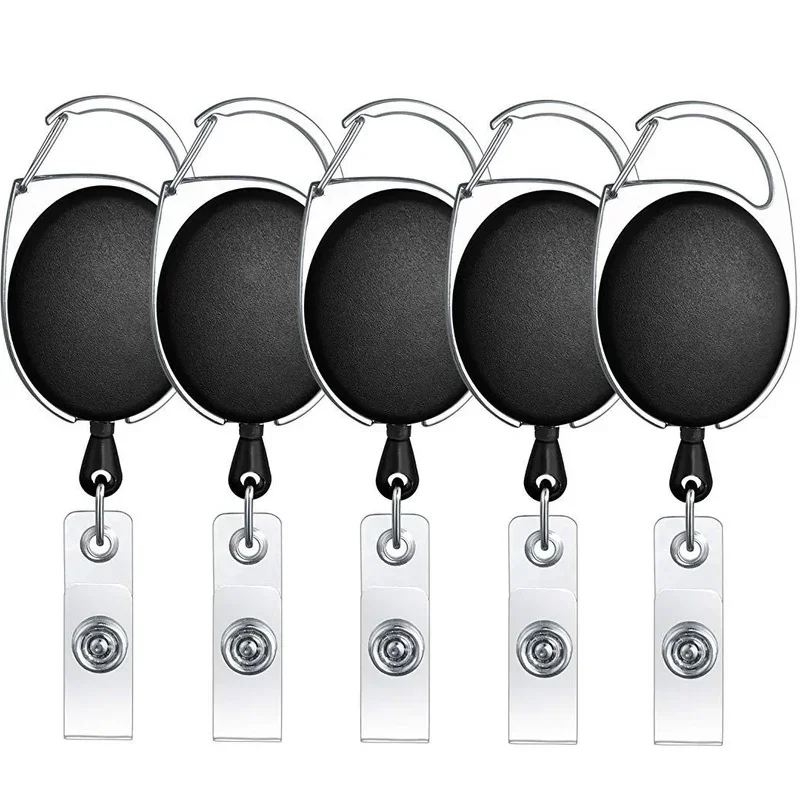 5Pcs Retractable Pull Badge Reel ID Lanyard Name Tag Card Badge Holder Reels Recoil Belt Key Ring Chain Clips
