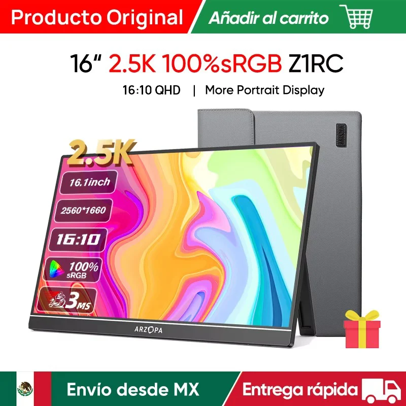 ARZOPA 16inch 2K Portable Monitor 16:10 IPS Screen with type-c mini hdmi Second Display for MAC/Laptop/PC/Xbox/PS4/5/Switch,Z1RC