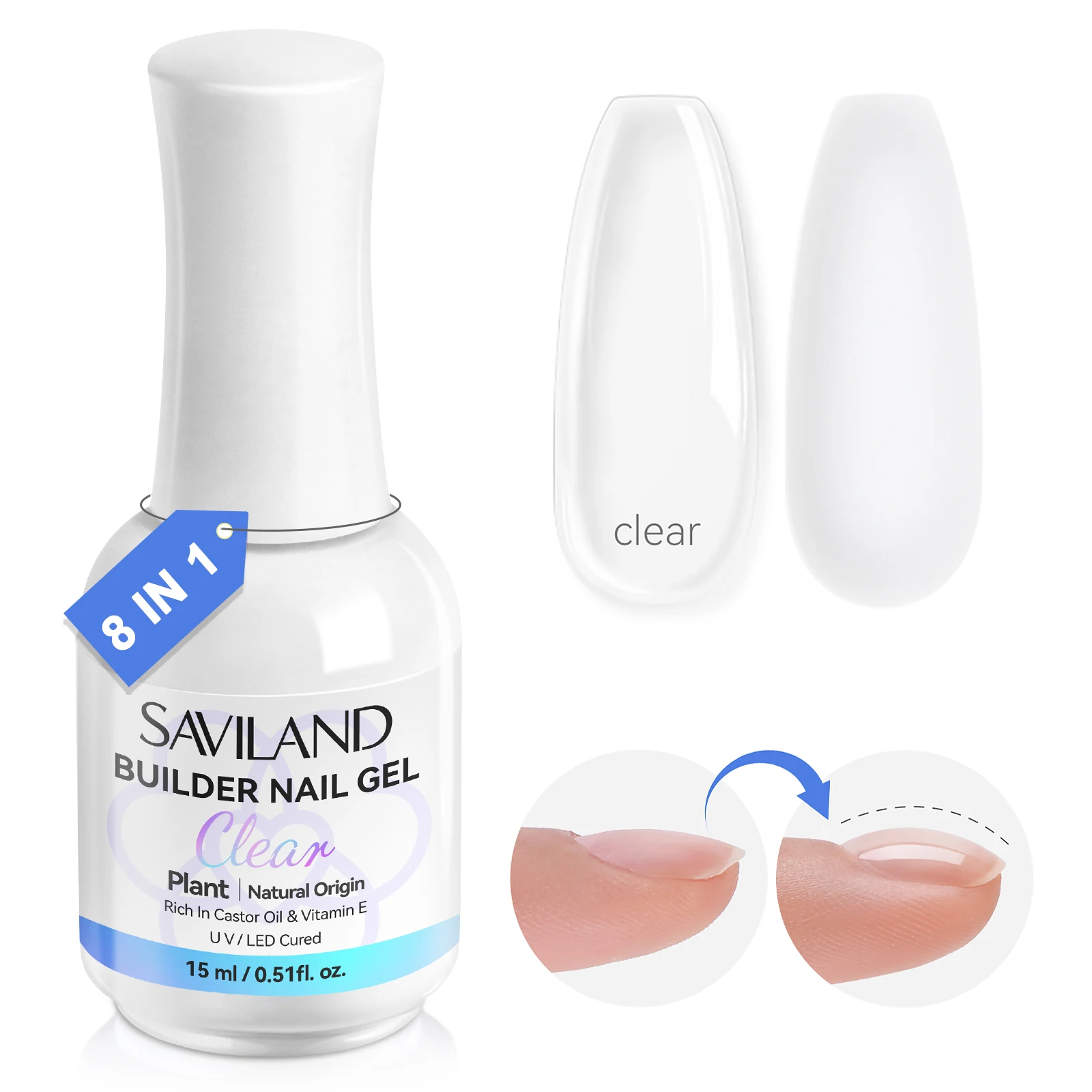 SAVILAND 8 in 1 Builder Gel for Nails Clear Vitamin E Castor Oil Plant Based Nail Strengthener Thickening Extension Gel Home DIY