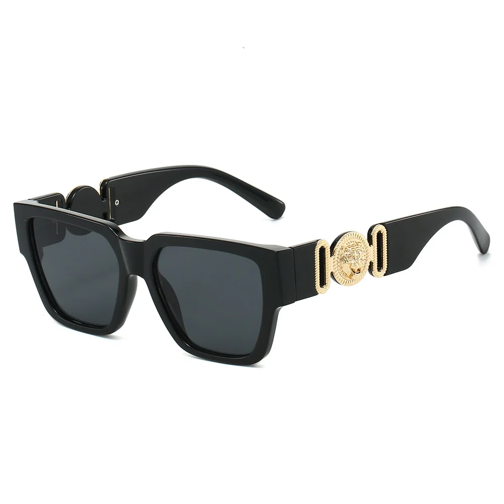 Fashionable Square-Shaped Personalized Lion Head Large Frame Glasses for Men and Women, Street Style Anti-Uv Sunglasses