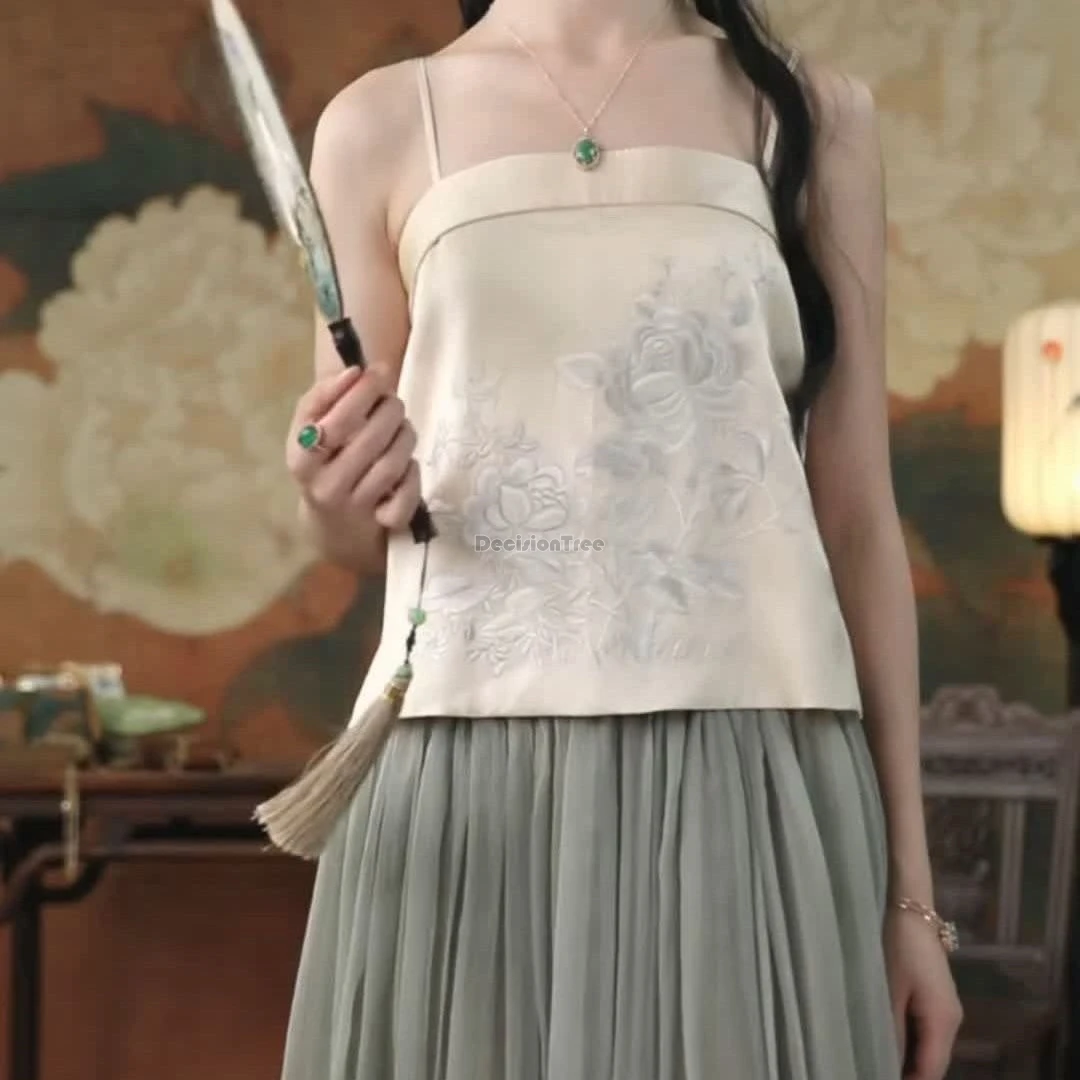 2025 chinese national retro style top hanfu undergarment inner layer embroidered ancient-style sleeveless women hanfu vest top
