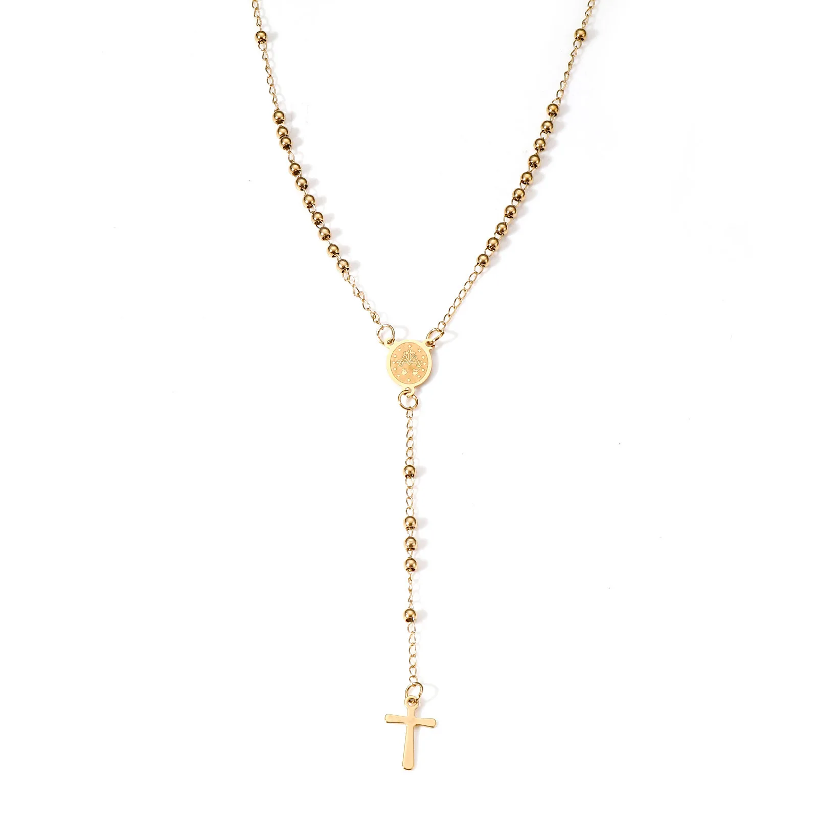 304 Stainless Steel Religious Necklace Cross Pendant Virgin Mary for Women Men Jewelry Gifts Overall 53cm long, 1 Piece