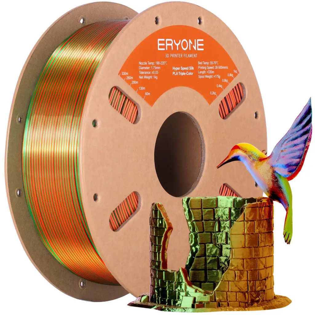ERYONE 1/5KG Hyper Speed Silk PLA Filament Triple Color 1.75mm 3D Print Multicolor Available,Max print 500mm/s,1kg/Spool