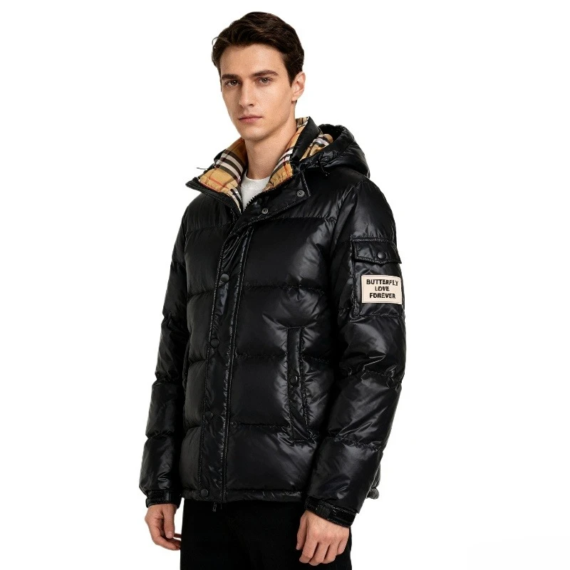 Trendy Men's Casual Hooded down Jacket 2025 Winter Fashion White Duck Feather Warm Top European Style Regular Fit