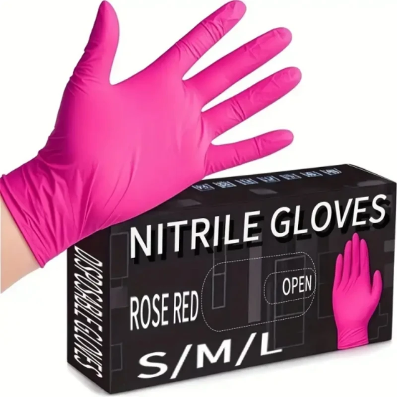 20/50/100PCS Pink Nitrile Gloves Disposable Gloves for Kitchen Household Cleaning Tool Beauty Nail Salon Petcare Hair Dye Gloves