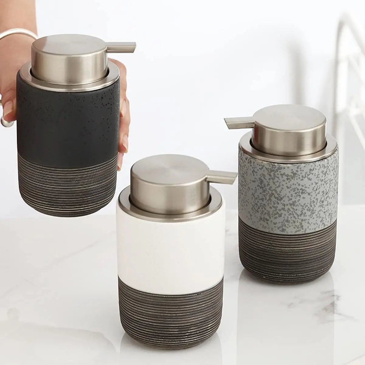 Ceramic Foaming Hand Soap Dispenser, Foam Pump Dispenser for Bathroom Countertop Refillable Liquid Soap Dispenser 1pc 10oz 300ml