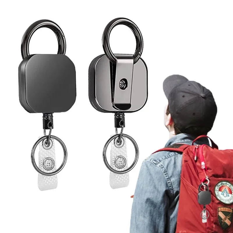 Metal Card Key Ring Clip Retractable Pull Key Ring Chain Reel Extendable Belt Reel ID Lanyard Name Tag Card Badge Holder