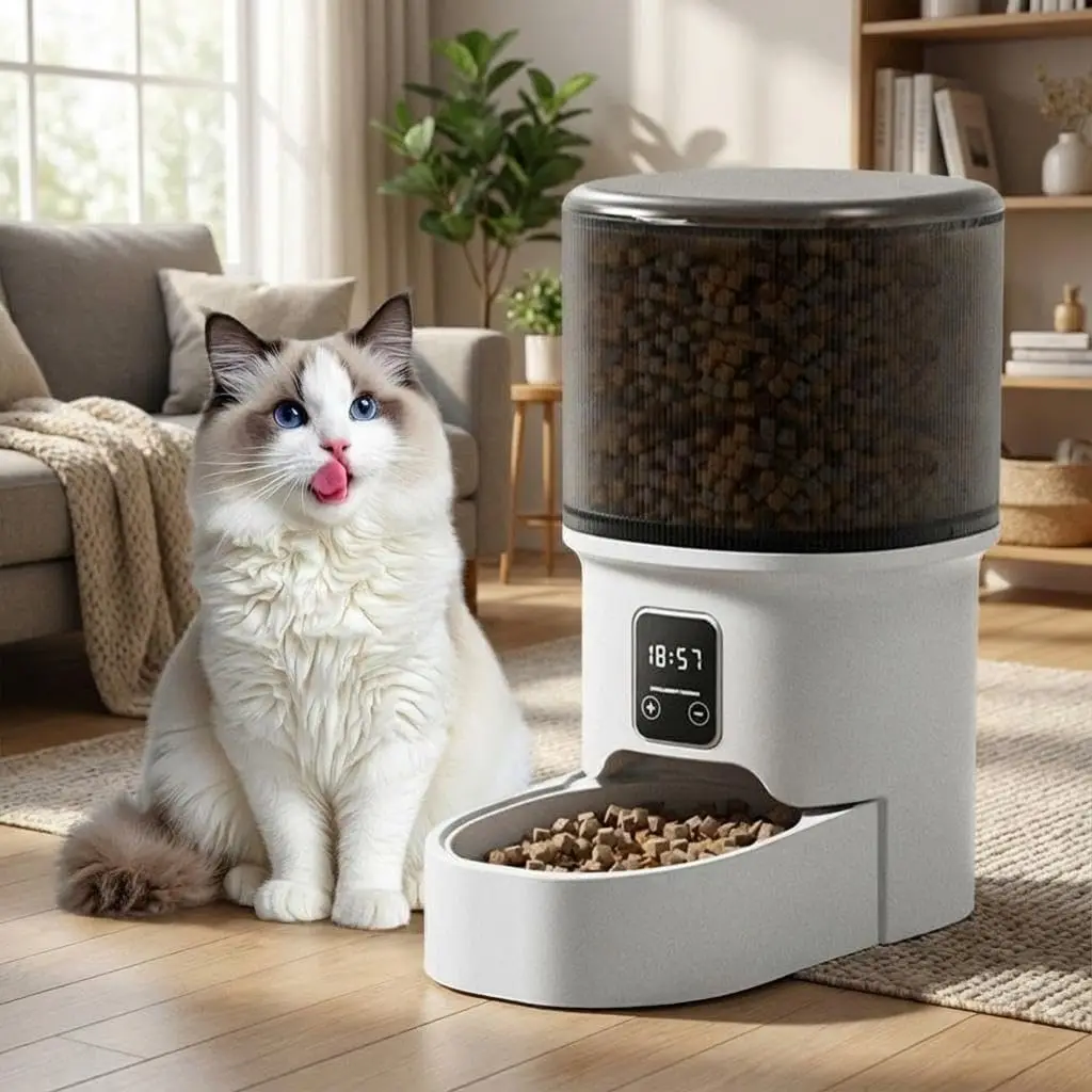 Programmable Automatic Pet Feeder 4L for Small Dogs and Cats 6 Meals Daily Timer Portion Control Dual Power with Bowl