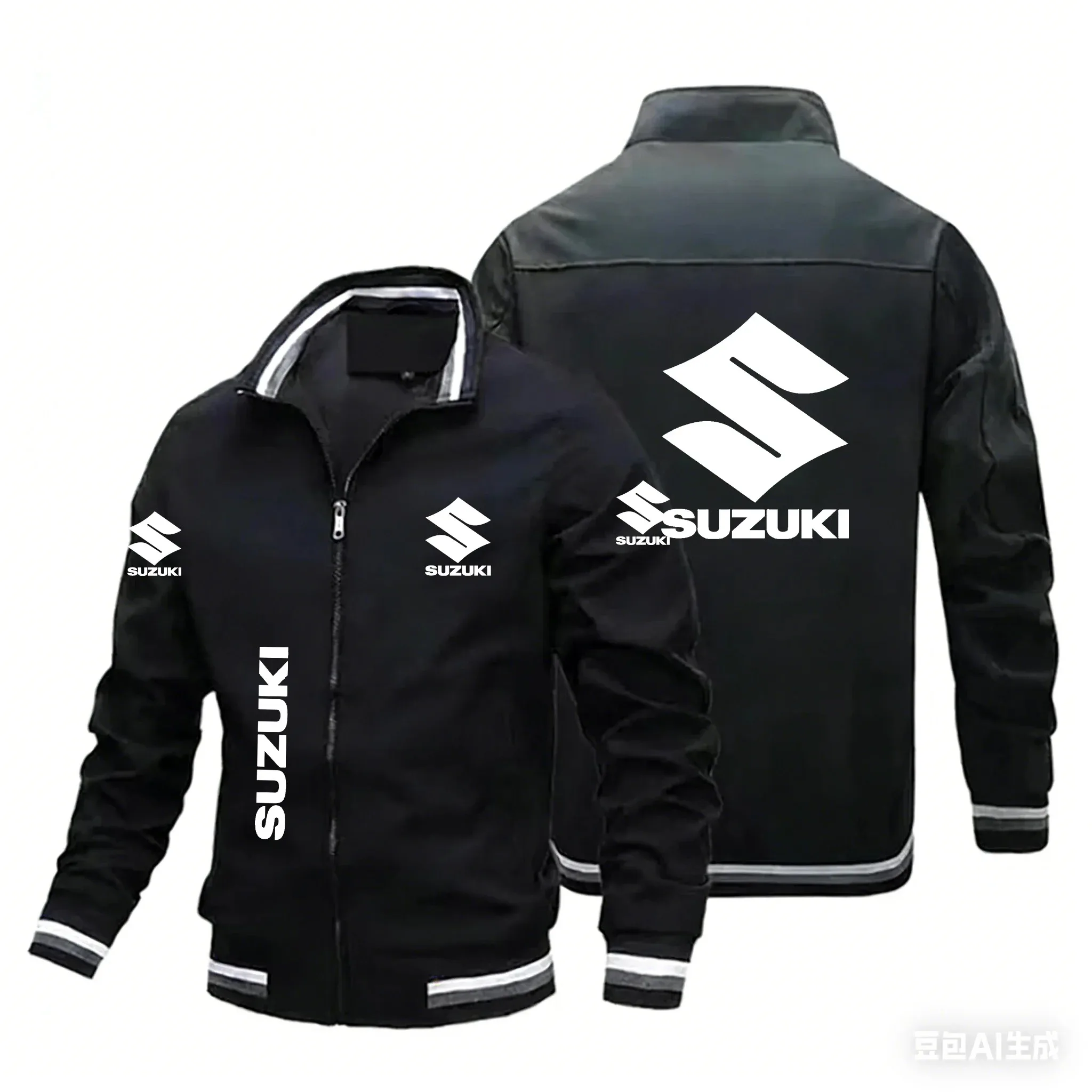 2026 Popular Suzuki SUZUKI chaqueta con cuello levantado estilo motocicleta, estampado multilogotipo motociclismo moda Casual ho