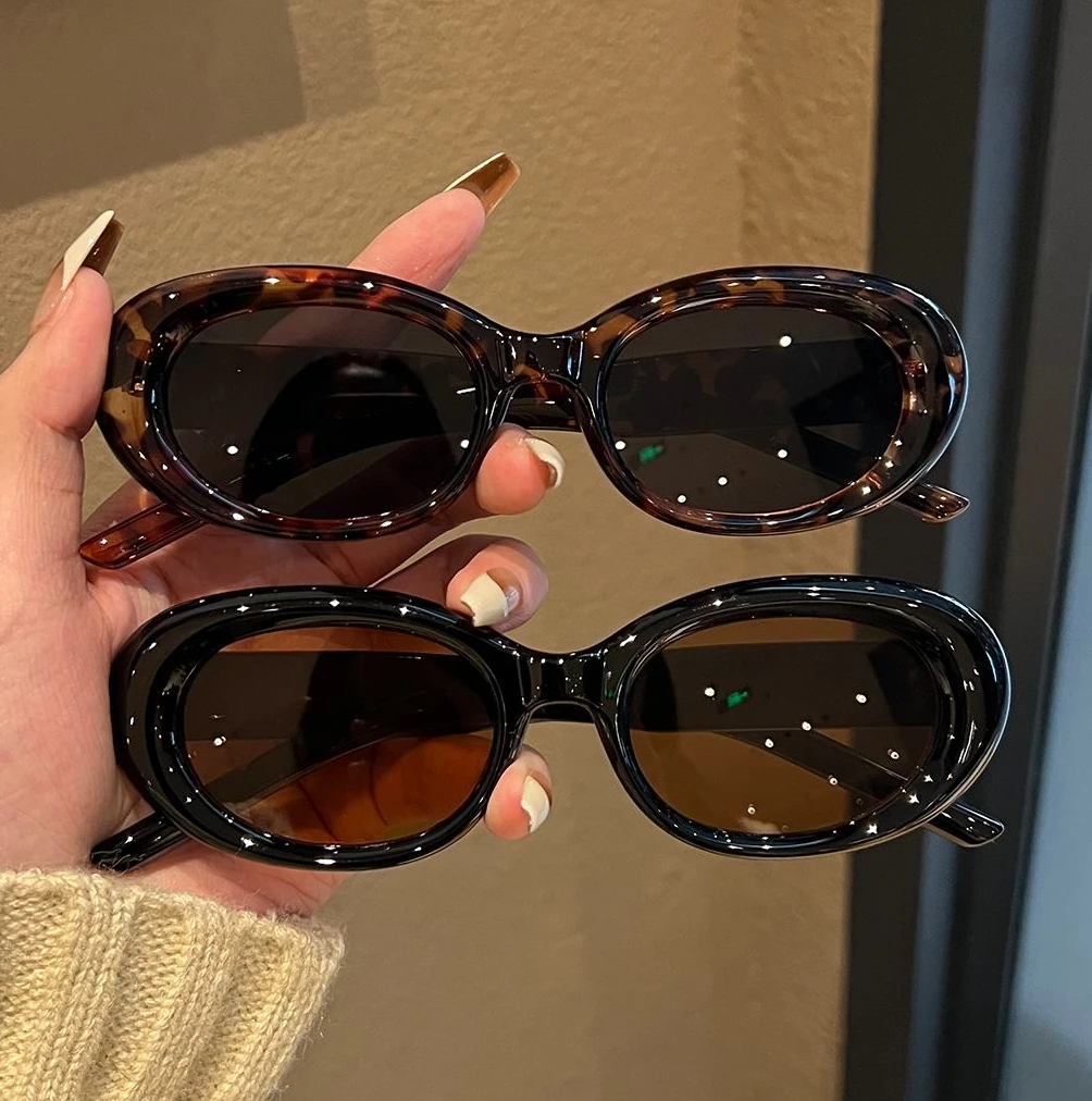 New Retro Y2K Style Oval Sunglasses Women Cat Eye Sun Glasses Fashion Colorful Mirror Goggles UV400 Men Classic Eyewear