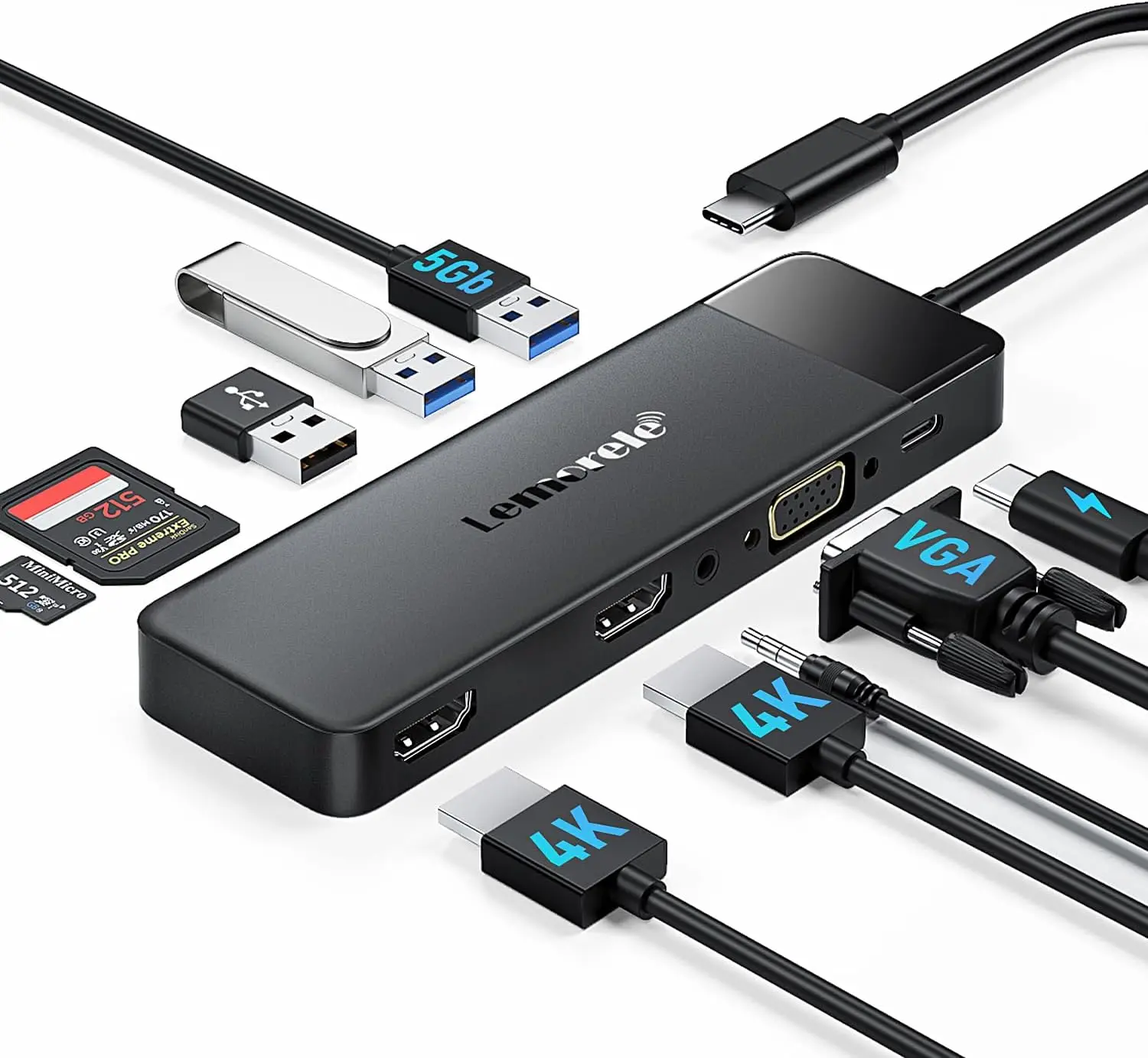 10-in-1 USB C Docking Station with Dual Monitor Support, 4K HDMI, VGA, 3 USB Ports, SD/TF Card Reader & 100W PD Charging