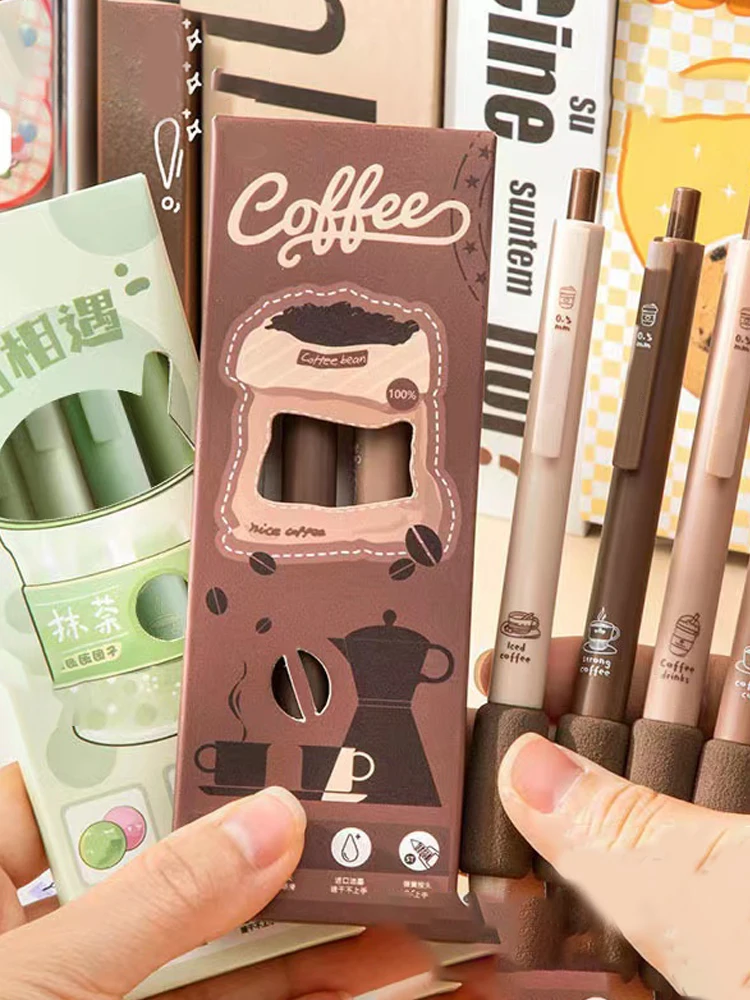 4PC Coffee Color Press Pen High-value Gel Pen Soft Grip Soft Sponge Pen Simple Signature Pen For Students Press the Neutral Pen