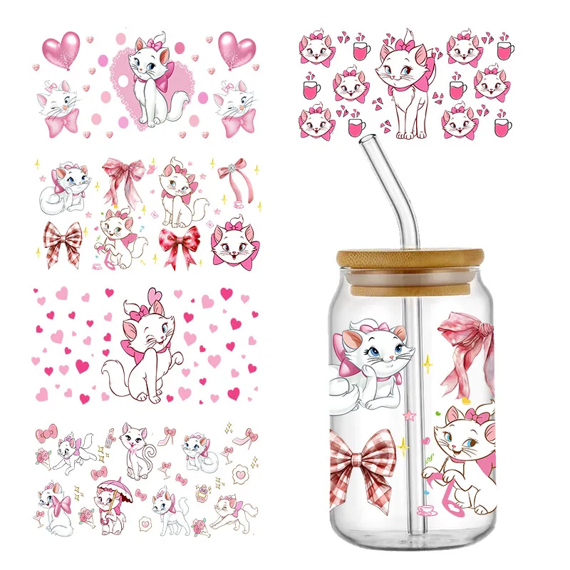 Disney Marie 16oz UV DTF Cup Wrap Cartoon Libbey Glass Can Tumbler DIY Transfer Stickers Waterproof Permanent Adhesive