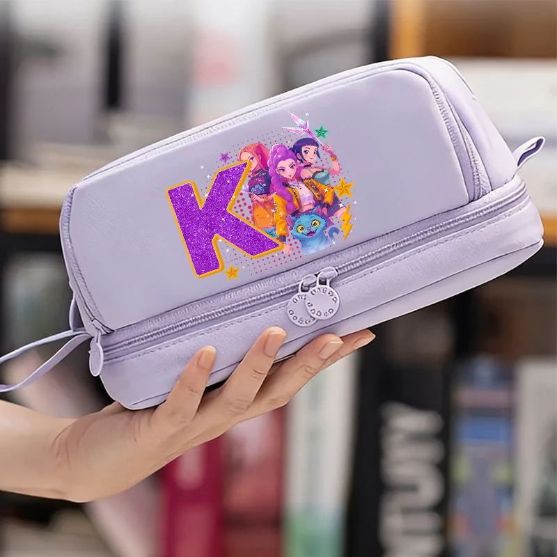 Kpop Demon Hunters Letter A-Z Pencil Bag Rumi Mira Zoey Girl Student Pencil Case High-capacity Stationery Pouch School Supplies