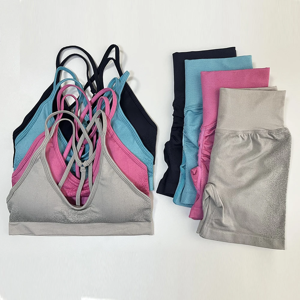 Ignite Shorts Sets Women 2 Pieces Yoga Set Strappy Sports Bra and Scrunch Butt Gym Shorts Suits Workout Clothes Fitness Outfit