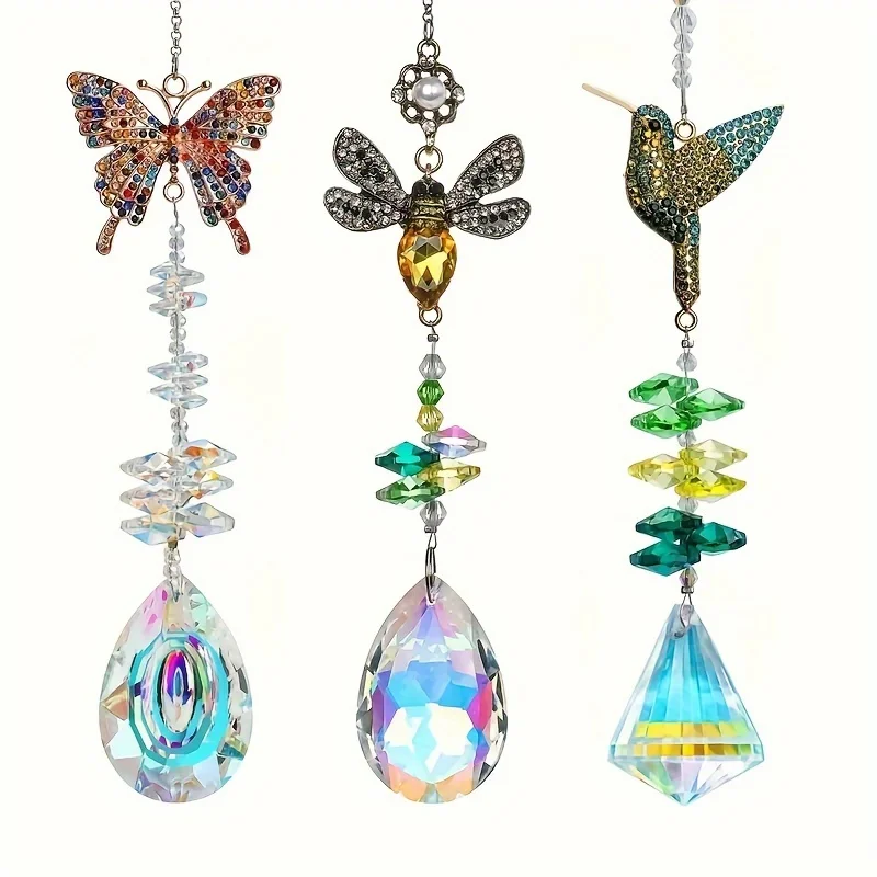1/3 colored rhinestones Butterfly Bee hummingbird Crystal sun catchers, stunning home and garden window hangings, beautiful