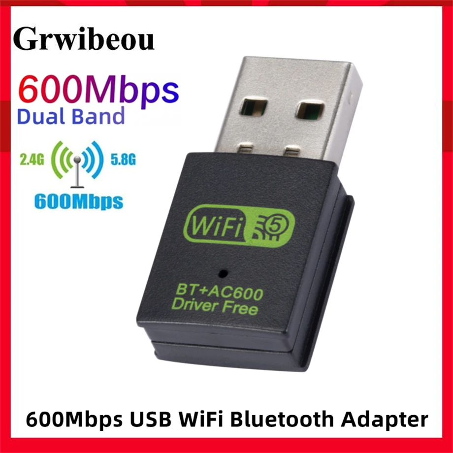 600Mbps USB WiFi Bluetooth 5.0 Adapter 2 in1 Dongle Dual Band 2.4G/5GHz USB WiFi 5 Network Wireless Wlan Receiver Driver free