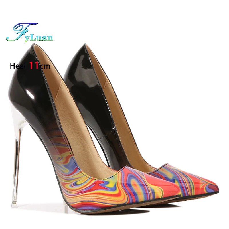New Multiple Color Gradient Women Pumps Printed Sexy Girl Shoes Brand Fashion Party Female Stiletto Glossy Valentine Lady Heels