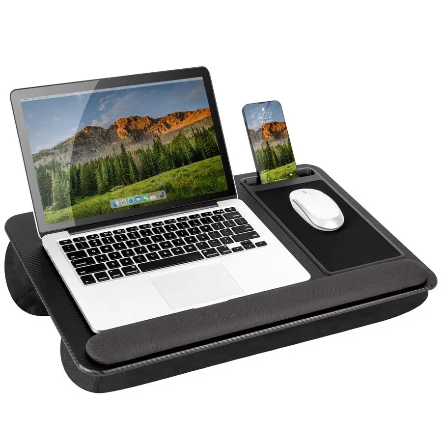 Home Office Pro Lap Desk with Wrist Rest, Mouse Pad, and Phone Holder Black Carbon Fits up to 15.6 Inch Laptops Style No. 91598