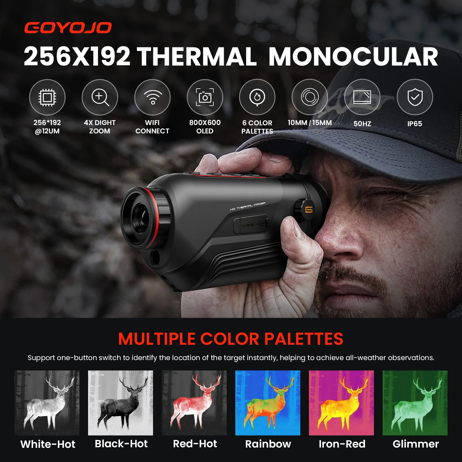 GOYOJO 384X288/256X192 50Hz/25HZ Hunting Thermal Imaging Monocular Night Vision Scope Infrared Thermal Camera Telescope